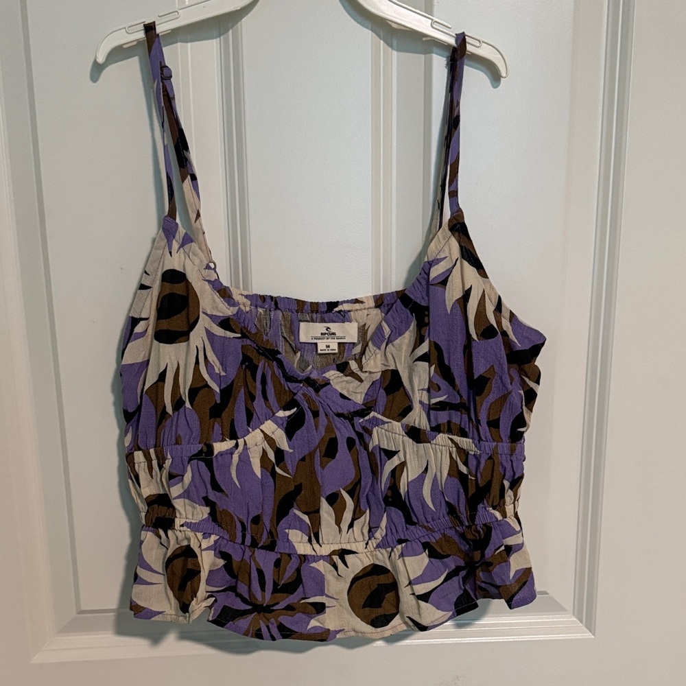Rip Curl Purple Beige Brown Floral Smocked Cami